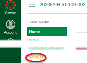 Screenshot of Canvas showing settings for cross listing. Click the settings link.